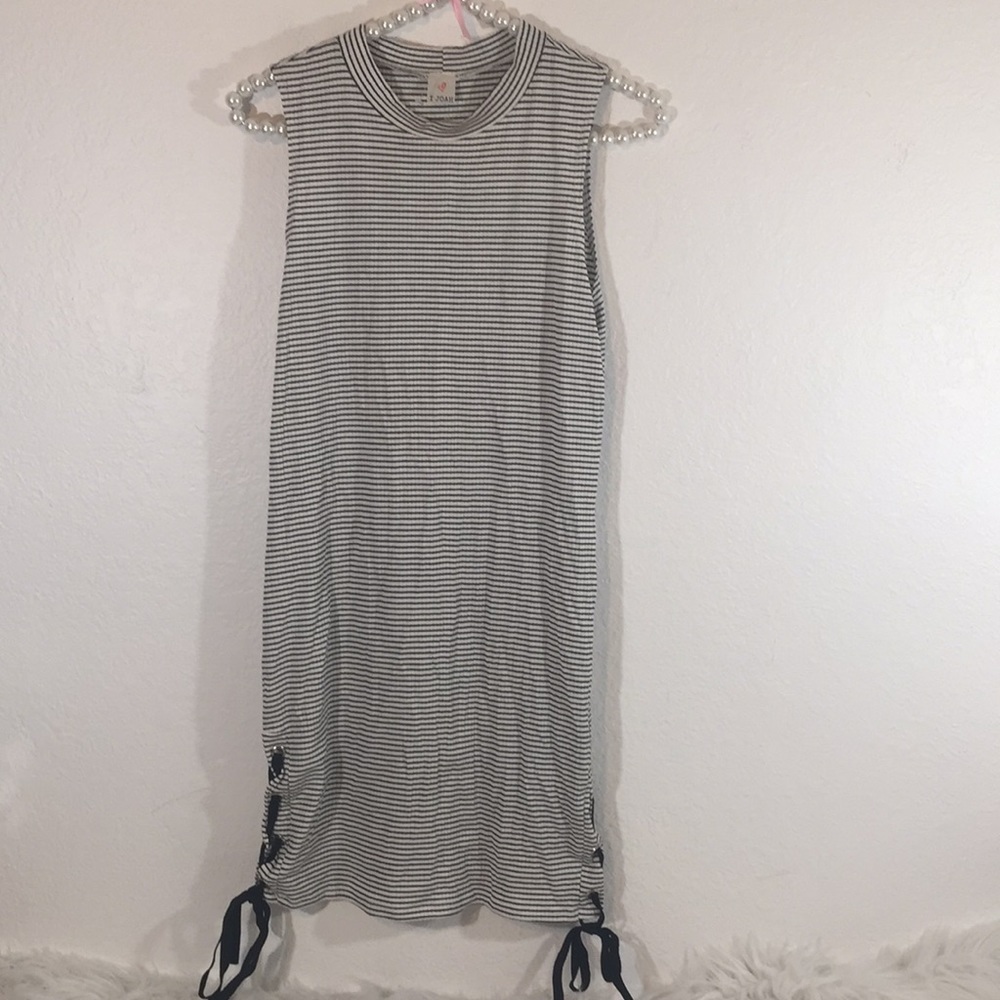 I JOAH Black & White Striped Knit Sleeveless Dress